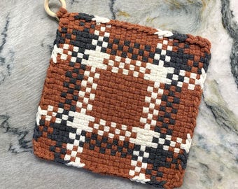 Fall / Thanksgiving Handmade Potholders - Fall colors and patterns, extra Large 100% cotton, 8 inch pro, hostess gift, hot pad, retro trivet
