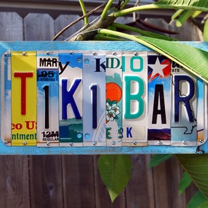 TIKI BAR - Custom license plate sign / Happy Hour, beer lover, bar sign, bar decor, patio outdoor sign, vintage wood sign, pura vida