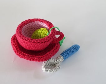 Teacup set: cup, plate, spoon, tea bag - PDF crochet pattern