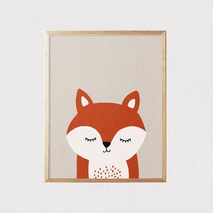 Fox animal Woodland - Mid century modern kids wall art - Childrens art - Kids decor - Nursery room interior decor  - DIGITAL DOWNLOAD 16x20