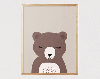 Bär - Niedliche Bär Tier Wald - Mid Century Modern Kinder Wandkunst - Kinder Dekor - Kinderzimmer Einrichtung Dekor - DIGITAL DOWNLOAD 16x20