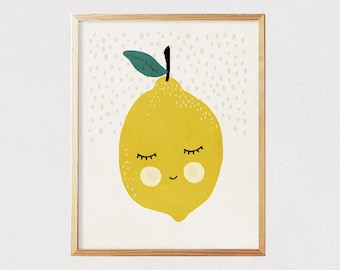 Lemon print - Mid century modern kids - Children's wall art - Kids room decor - Nursery room interior decor  - DIGITAL DOWNLOAD 16x20
