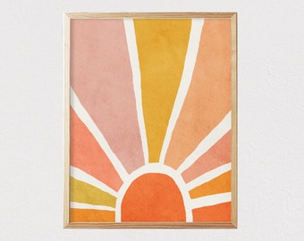 Abstract landscape sun print - Mid century modern wall art - Kids room decor - Nursery room interior decor  - DIGITAL DOWNLOAD 16x20