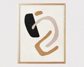 Abstract art shapes neutral print - Mid century modern wall art - Minimalist geometric Interior decor  - DIGITAL DOWNLOAD 16x20