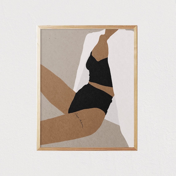 Fashion girl sitting tattoo on leg Carpe diem - Mid century boho woman - Minimal modern art - Portrait féminin - TÉLÉCHARGEMENT NUMÉRIQUE 16x20