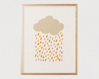 Cloud drops - Mid century modern wall art - Children's wall art - Kids room decor - Nursery room interior decor  - DIGITAL DOWNLOAD 16x20