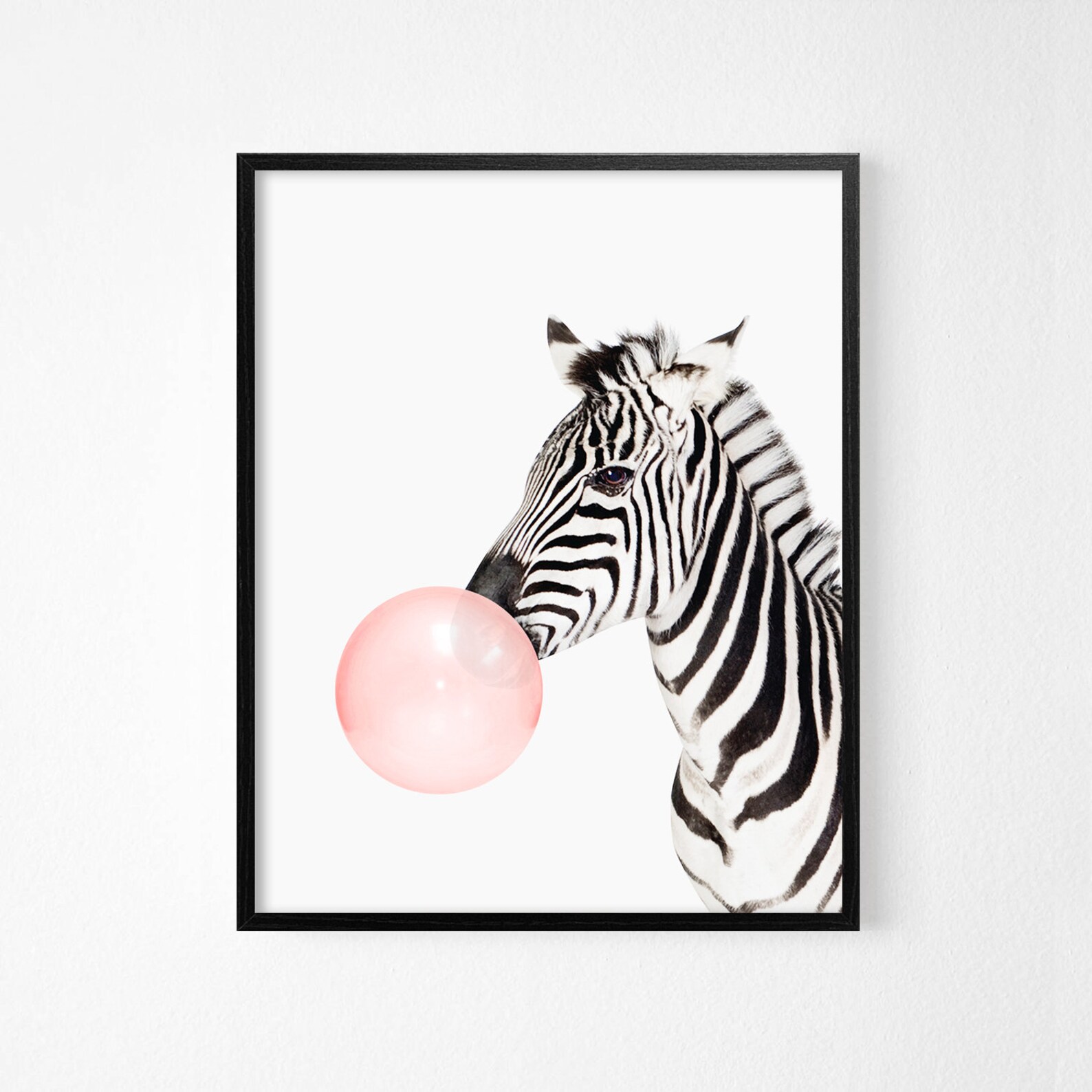 Zebra pink bubble gum art digital print Funny kids art Etsy
