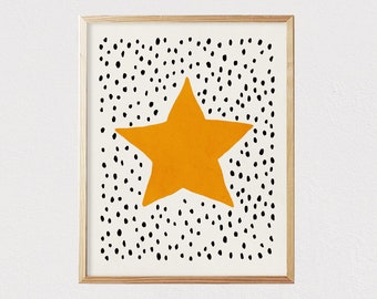 Yellow star - Mid century modern kids wall art - Children's art - Kids decor - Nursery room interior decor  - DIGITAL DOWNLOAD 16x20