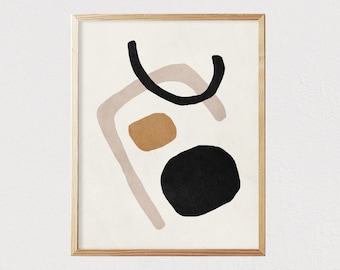 Abstract art shapes neutral print - Mid century modern wall art - Minimalist geometric Interior decor  - DIGITAL DOWNLOAD 16x20