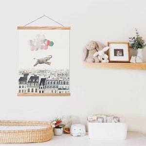 Elephant in Paris with balloons Neutral art - Paris city - Animal adventures print - Cute animals art - Nursery art - DIGITAL DOWNLOAD 16x20