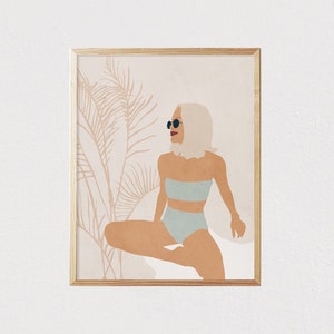 Abstract mid century boho woman - Palm leaf  - Minimal modern art - Botanical Plants - Female portrait - Modern art - DIGITAL DOWNLOAD 16x20