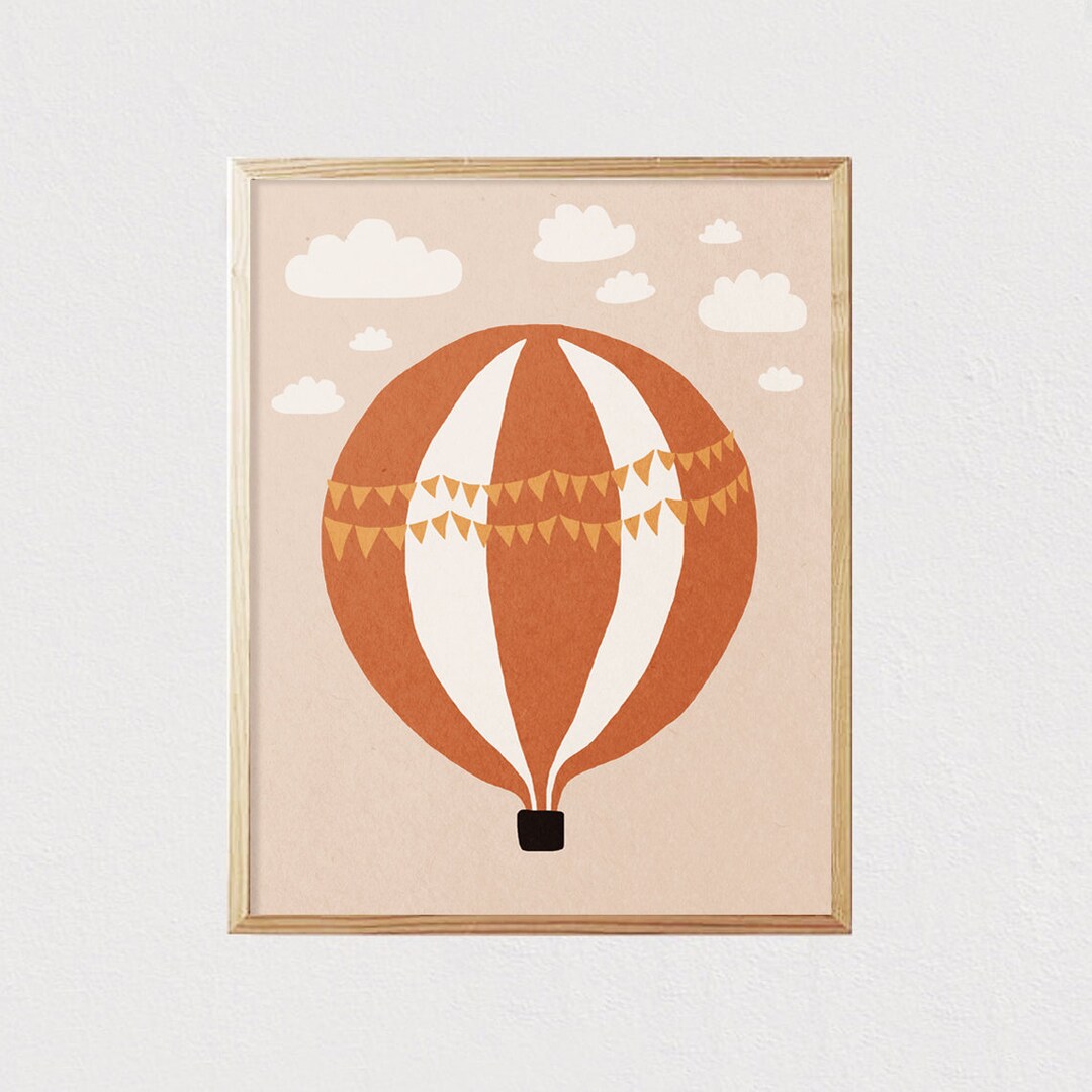 Air Balloon Clouds Illustration Art Neutral Boho Kids Art - Etsy