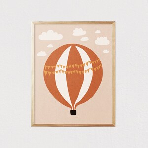 Air balloon clouds illustration art - Neutral boho kids art - Earth tones - Nursery room interior decor - Mid century - DIGITAL FILE 16x20