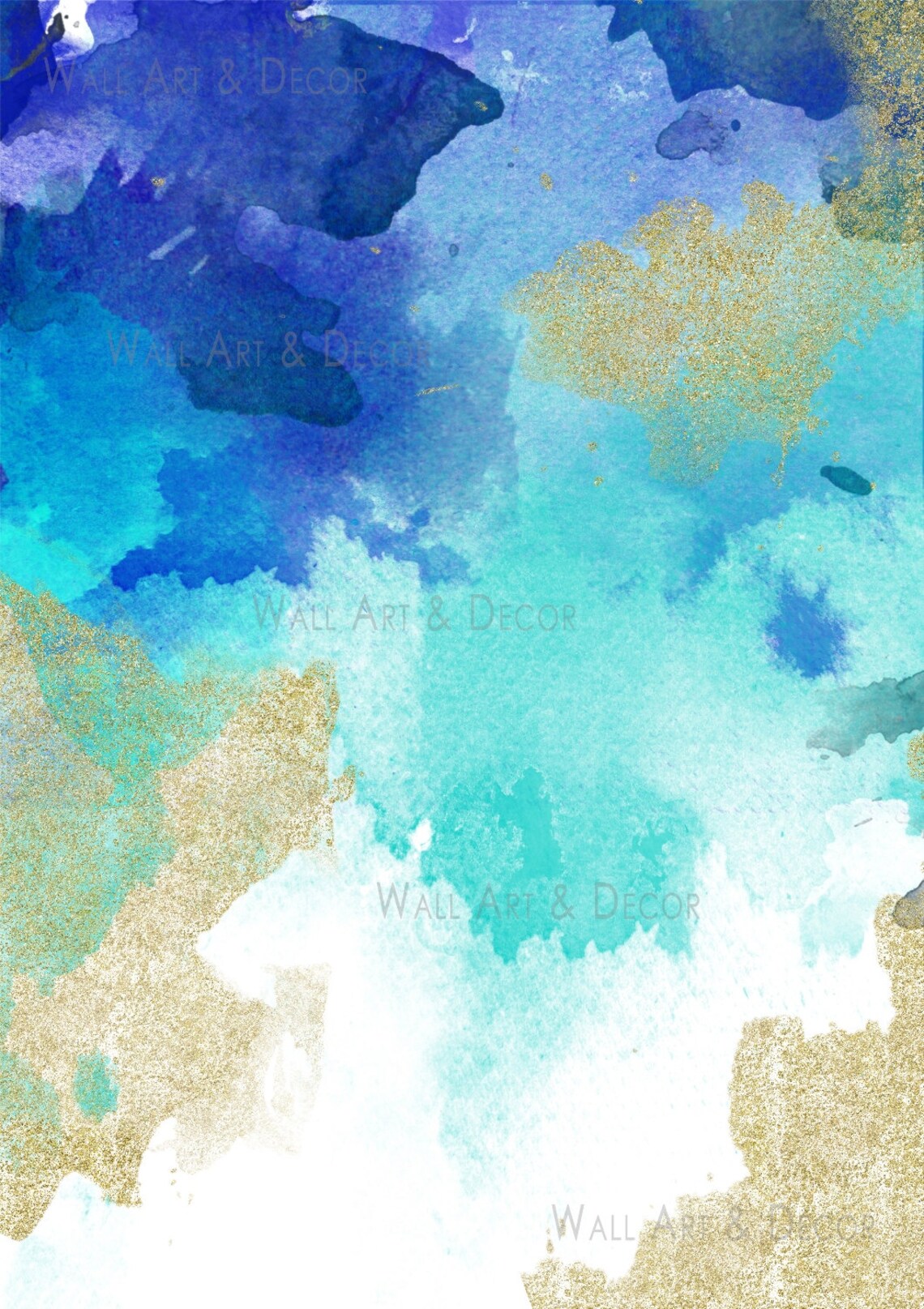 Abstract Print Abstract Art Blue Gold Glitter Watercolor Etsy Canada