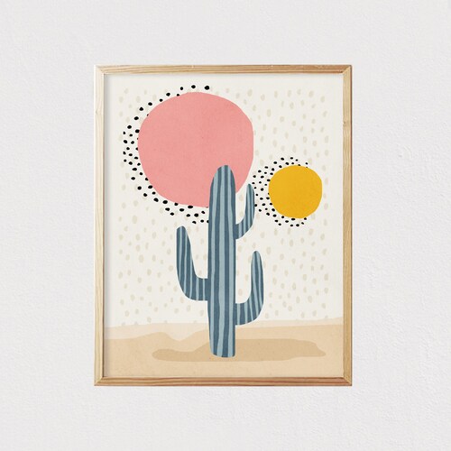 Modern art-DIGITAL DOWNLOAD 16x20 Abstract mid century boho woman in hat Botanical Plants Cacti Minimal modern art Female portrait