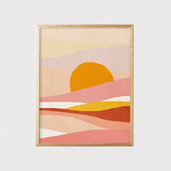 Abstract Landscape Sun Print Mid Century Modern Wall Art | Etsy