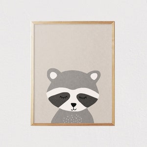 Raccoon - Woodland - Cute animal - Mid century modern kids wall art - Kids decor - Nursery room interior decor  - DIGITAL DOWNLOAD 16x20