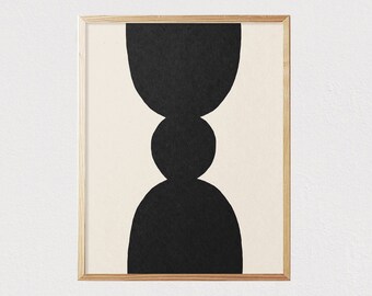 Abstract art shapes black and neutral print - Mid century modern wall art - Minimalist geometric Interior decor - DIGITAL DOWNLOAD 16x20