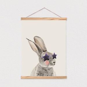 Rabbit hare with sunglasses woodland animals Neutral art - Animal adventures print - Cute animals art - Nursery art - DIGITAL DOWNLOAD 16x20