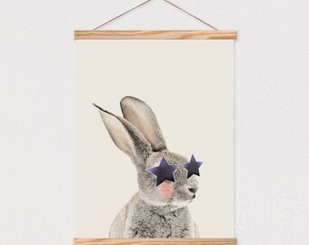 Rabbit hare with sunglasses woodland animals Neutral art - Animal adventures print - Cute animals art - Nursery art - DIGITAL DOWNLOAD 16x20