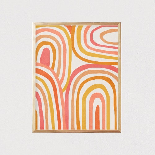 Rainbow Mid Century Modern Kids Wall Art Children's Etsy