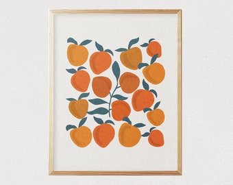 Orange peaches fruit art - Mid century modern wall art - Children's wall art - Kids room decor - Nursery room decor - DIGITAL DOWNLOAD 16x20