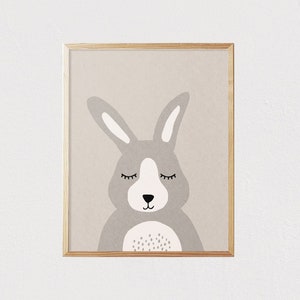 Rabbit - Cute Bunny animal Woodland - Mid century modern kids wall art - Kids decor - Nursery room interior decor  - DIGITAL DOWNLOAD 16x20