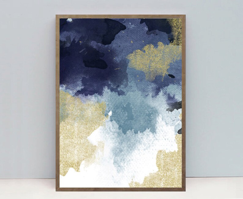 Abstract Print Abstract Art Navy Blue Art Gold Glitter Etsy