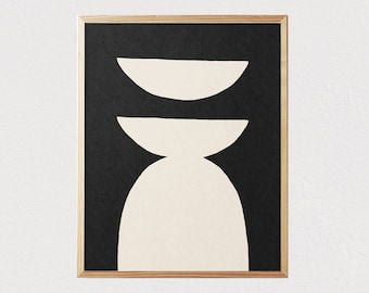 Abstract art shapes black and neutral print - Mid century modern wall art - Minimalist geometric Interior decor - DIGITAL DOWNLOAD 16x20