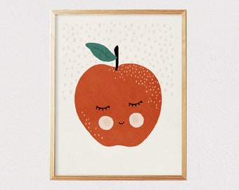 Apple art - Mid century modern kids wall art - Children's wall art - Kids room decor - Nursery room interior decor  - DIGITAL DOWNLOAD 16x20