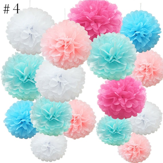 6 Pack 16 Pink Paper Tissue Fluffy Pom Pom Flower Balls