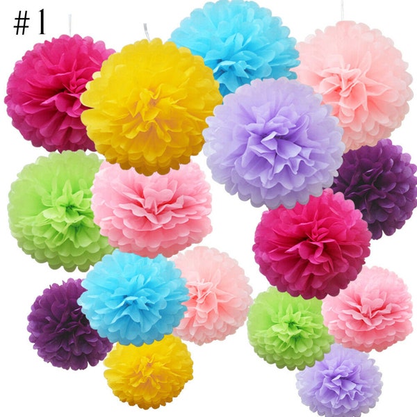 16 Pack Rainbow Tissue Paper Pom Poms Flower Balls Wedding Baby Shower Birthday Party Hanging Decorations