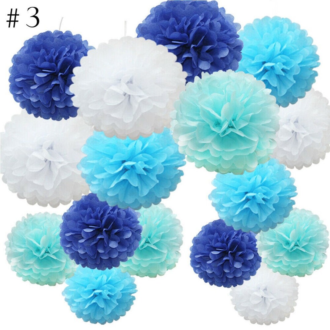 16 Pack Tissue Paper Pom Poms Flower Balls white Baby Blue Etsy UK