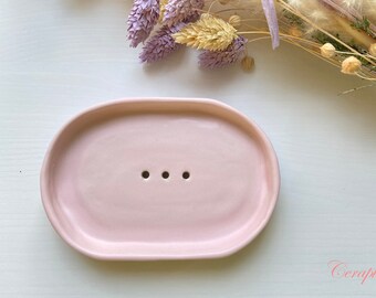 Porte-savon ovale simple "Emilie" 12 x 8 cm en céramique avec trous