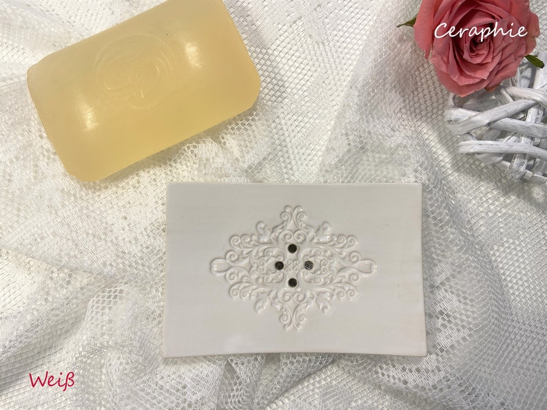 11 x 7 cm square soap dish with holes with a symmetrical pattern made of ceramic image 4