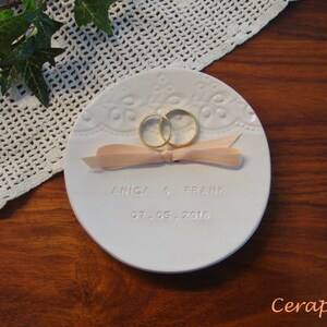 Personalized wedding ring dish, Personalized white ceramic ring dish PRAGUE. image 2
