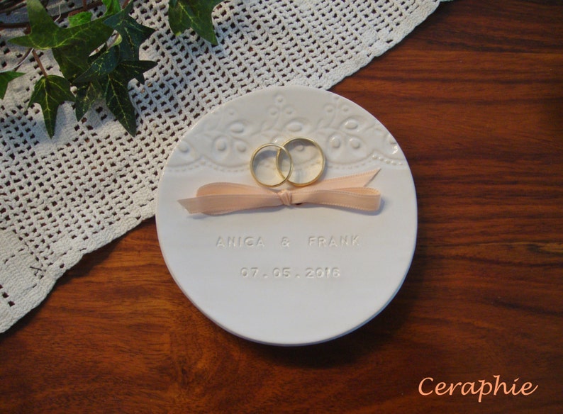 Personalized wedding ring dish, Personalized white ceramic ring dish PRAGUE. image 2