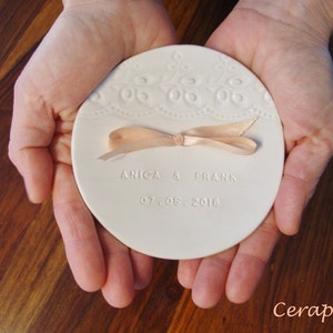 Personalized wedding ring dish, Personalized white ceramic ring dish PRAGUE. image 3