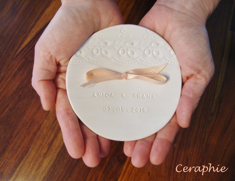 Personalized wedding ring dish, Personalized white ceramic ring dish PRAGUE. image 3