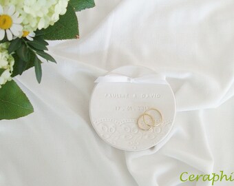 Personalized wedding ring dish, Personalized "London" white ceramic ring dish