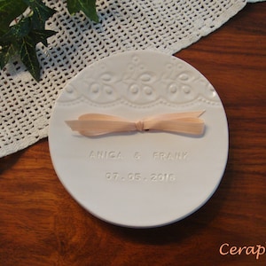 Personalized wedding ring dish, Personalized white ceramic ring dish PRAGUE. image 1