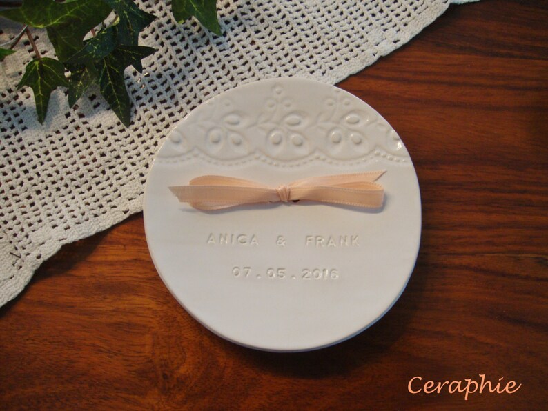 Personalized wedding ring dish, Personalized white ceramic ring dish PRAGUE. image 1