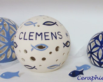 Windlicht aus Keramik, Tauflampe "Clemens" 11cm, 16cm, 20cm