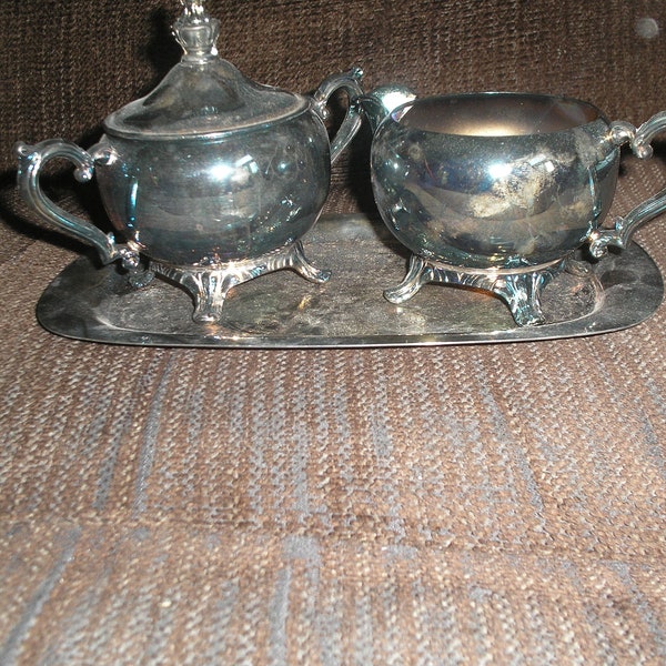 W.M. Rogers silverplate Tray with sugar and creamer