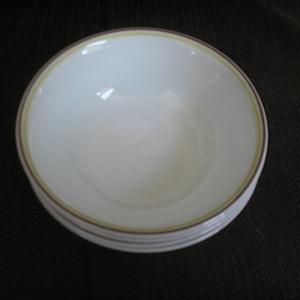 Four Vintage Corelle brown & green stripe cereal bowls