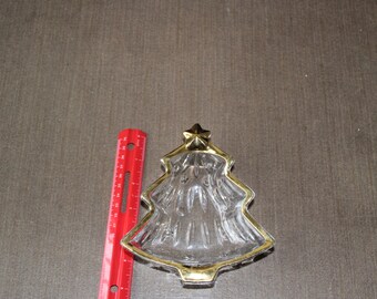 Vintage Studio Nova Japan Glas kleiner Weihnachtsbaum Candy Dish Schüssel Goldrand