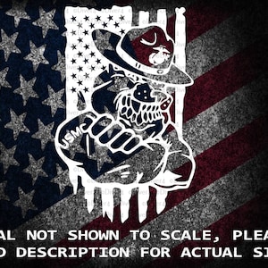 US Marine Corps Drill Instructor Devil Dog in Distressed Flag Truck Van Window Cut Vinyl Decal Sticker Decal