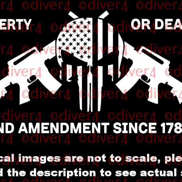 Liberty or Death 2nd Amendment Since 1789  Crossed AR 15's Punisher Skull Truck Van Window Decal or Bumper Sticker Vinyl Decal