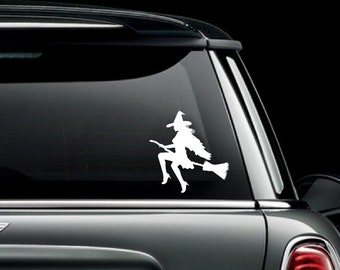 Sexy Witch Riding a Broom Silhouette Car Truck Van Window or Bumper Sticker Vinyl Decal