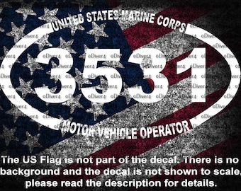 USMC 3531 Motor Vehicle Operator Car Truck Van Window Decal or Bumper Sticker Vinyl Decal